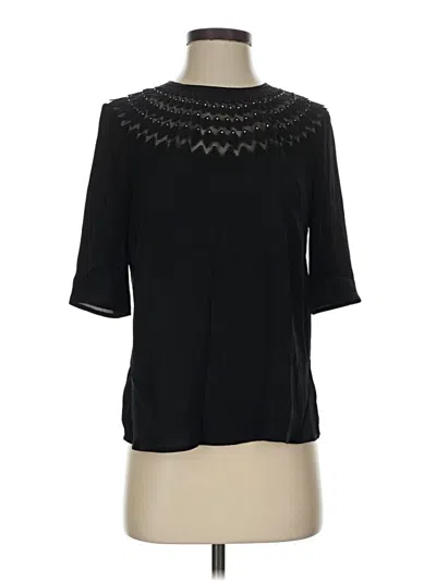 Pre-owned Milly 3/4 Sleeve Silk Top Black Mock Neckline Tops