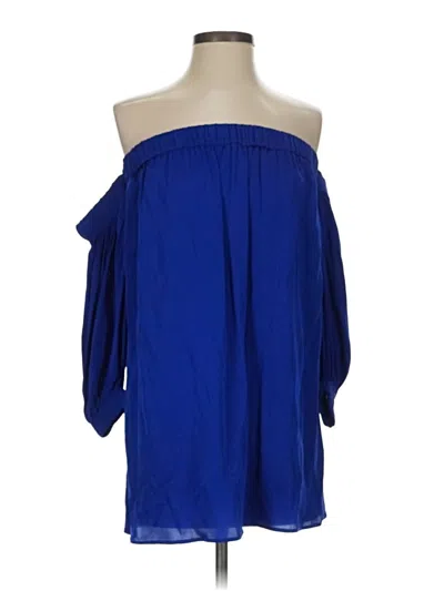 Pre-owned Milly 3/4 Sleeve Silk Top Blue Off The Shoulder Neckline Tops