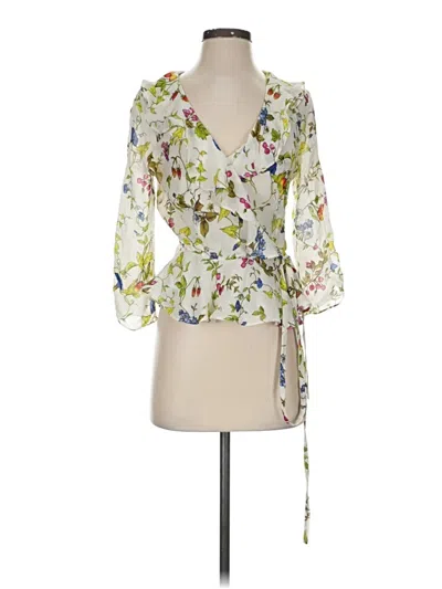 Pre-owned Milly 3/4 Sleeve Silk Top Ivory Plunge Neckline Tops