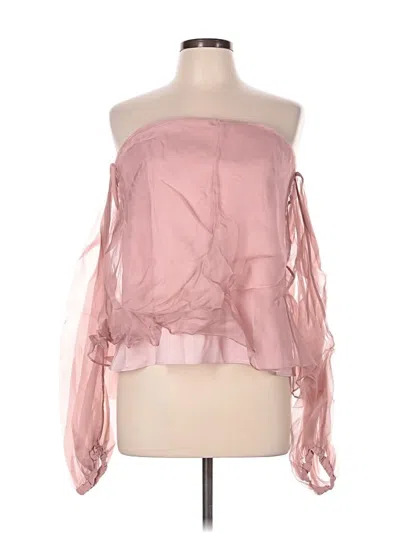 Pre-owned Milly 3/4 Sleeve Silk Top Pink Off The Shoulder Neckline Tops