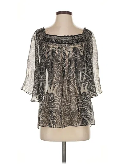 Pre-owned Milly 3/4 Sleeve Silk Top Silver Square Neckline Tops