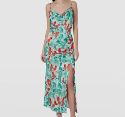 Pre-owned Milly $395  Women's Green Parrot-print Cowl-neck Dress Size 6