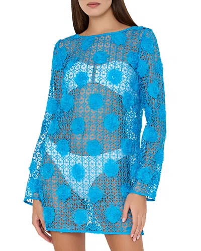 Milly 3d Floral Crochet Swim Cover Up Dress In Blue