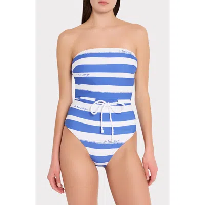 Milly À La Plage Stripe Strpless One-piece Swimsuit In Blue