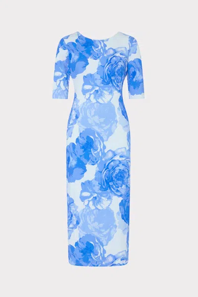 Milly Abbygail Printed Jersey Midi Dress In Blue