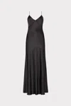 Milly Addie Hammered Satin Maxi Dress In Black