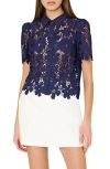 Milly Addison Roja Lace Short Sleeve Top In Navy