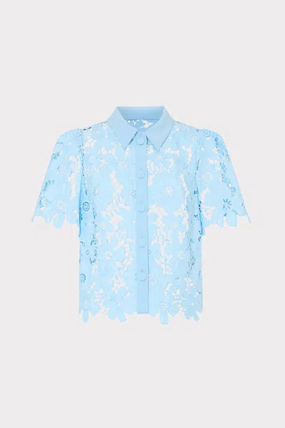 Milly Addison Roja Lace Short Sleeve Top In Blue