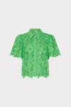 Milly Addison Roja Lace Short Sleeve Top In Green