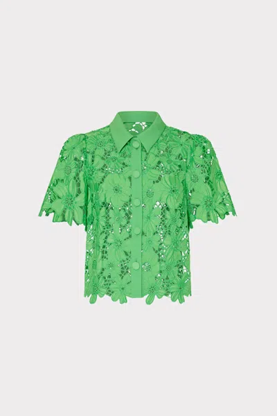Milly Addison Roja Lace Short Sleeve Top In Green