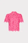 Milly Addison Roja Lace Short Sleeve Top In  Pink
