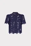 Milly Addison Roja Lace Short Sleeve Top In Navy