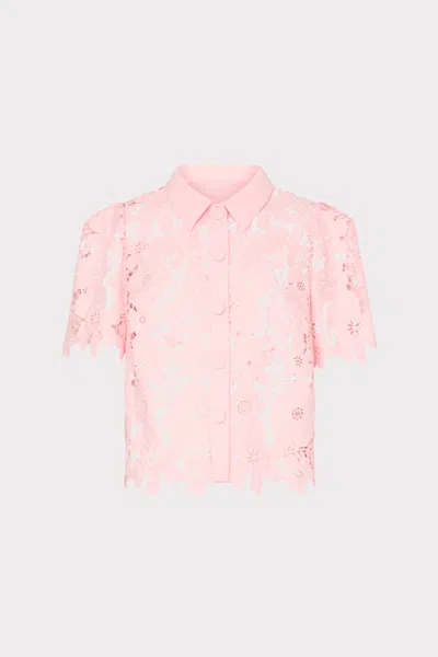 Milly Addison Roja Lace Short Sleeve Top In Pink