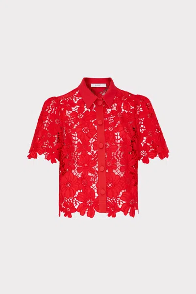 Milly Addison Roja Lace Short Sleeve Top In Red