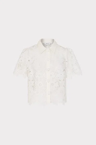 Milly Addison Roja Lace Short Sleeve Top In White