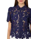 Milly Addison Roja Lace Short Sleeve Top In Navy