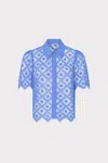 Milly Addison Tile Lace Short Sleeve Top In Blue