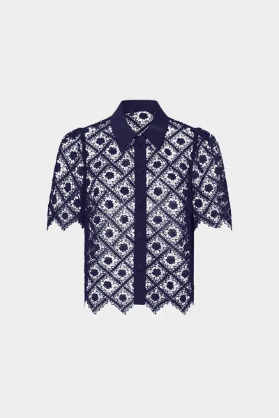 Milly Addison Tile Lace Short Sleeve Top In Blue