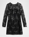 Milly Adele Embroidered Mesh Long-sleeve Mini Dress In Black