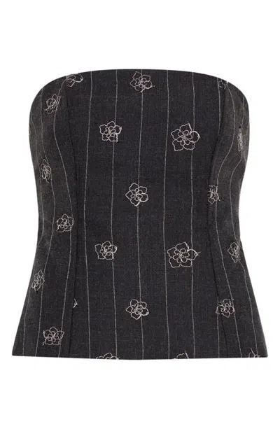 Milly Aiden Embroidered Pinstripe Strapless Top In Black