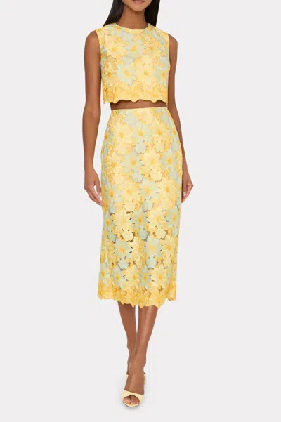 Milly Alani Lace Midi Skirt In Yellow