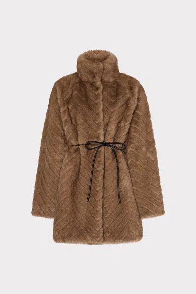 Milly Amia Chevron Faux Fur Coat In Brown
