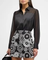 Milly Andy Sheer-panel Button-down Satin Blouse In Black