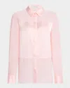 Milly Andy Sheer Satin Combo Blouse In Blush