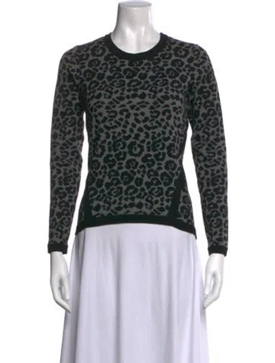 Pre-owned Milly Animal Print Crew Neck Sweater In Black