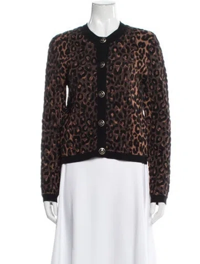 Pre-owned Milly Animal Print Crew Neck Sweater In Brown