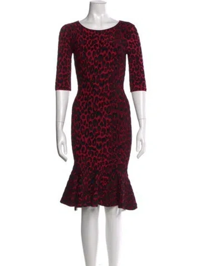 Pre-owned Milly Animal Print Midi Length Dress In Black