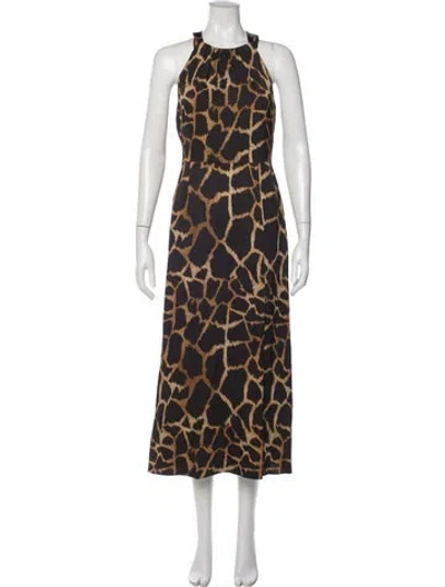 Pre-owned Milly Animal Print Midi Length Dress In Black