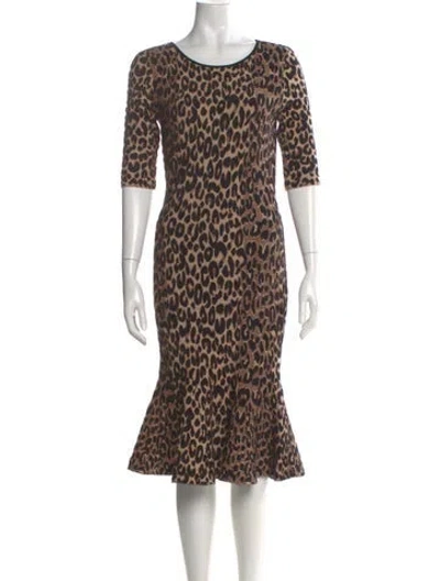 Pre-owned Milly Animal Print Midi Length Dress In Brown