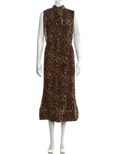 Pre-owned Milly Animal Print Midi Length Dress In Brown