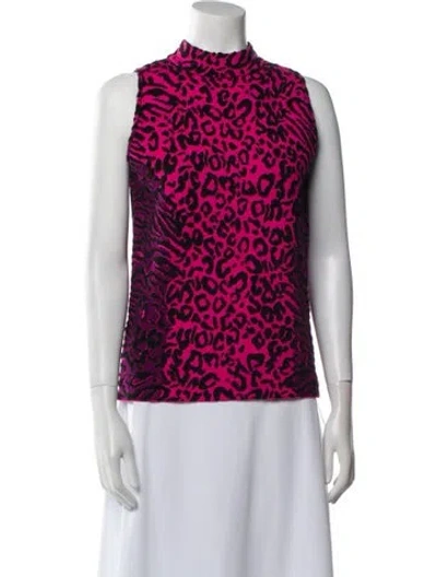 Pre-owned Milly Animal Print Mock Neck Sweater In Pink