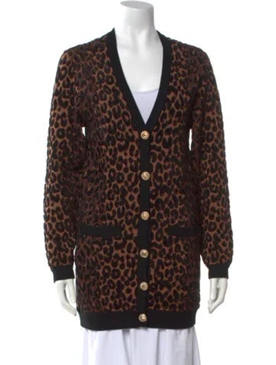 Pre-owned Milly Animal Print V-neck Sweater In Brown