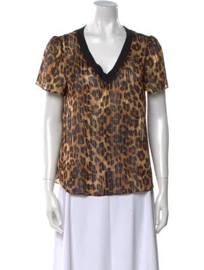 Pre-owned Milly Animal Print V-neck T-shirt W/ Tags In Brown
