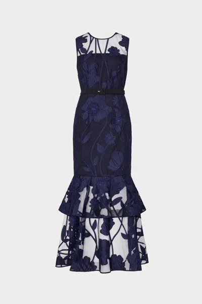 Milly Anna Embroidered Maxi Dress In Blue