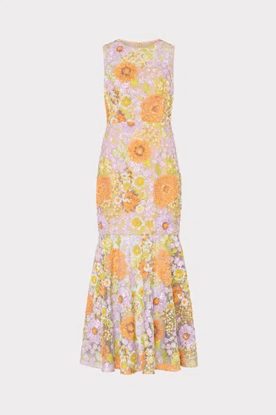Milly Anna Embroidered Sleeveless Maxi Dress In Yellow