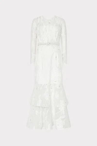 Milly Anna Grand Fleur Long Sleeve Maxi Dress In White