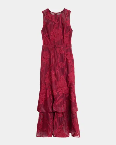 Milly Anna Grand Fleur Sleeveless Evening Dress In Burgundy