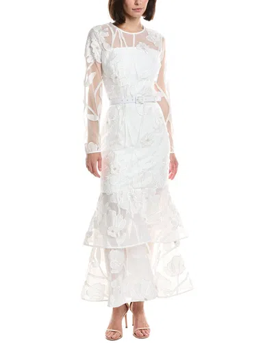 Milly Anna Grand Fleur Long Sleeve Maxi Dress In White