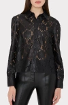 Milly Arlo Textured Lace Button-up Shirt In Black
