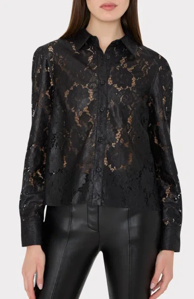 Milly Arlo Textured Lace Button Down Long Sleeve Top In Black
