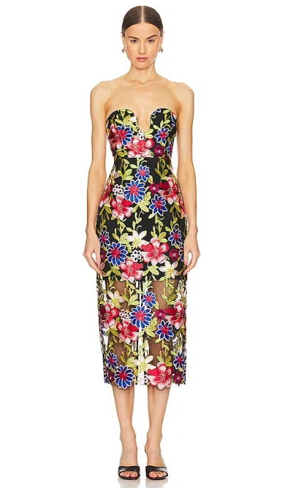 Milly Artem Spanish Garden Embroidered Strapless Cocktail Dress In Red Multi