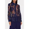 Milly Ashton Grand Fleur Appliqué Sheer Button-up Shirt In Blue