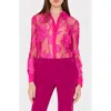 Milly Ashton Grand Fleur Appliqué Sheer Button-up Shirt In Pink
