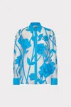 Milly Ashton Grand Fleur Embroidered Long Sleeve Top In Blue