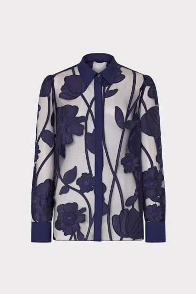 MILLY ASHTON GRAND FLEUR EMBROIDERED LONG SLEEVE TOP