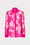 Milly Ashton Grand Fleur Embroidered Long Sleeve Top In Pink